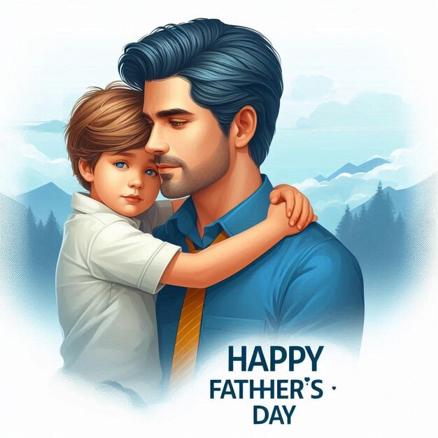 a poster for a father and son with a mountain background