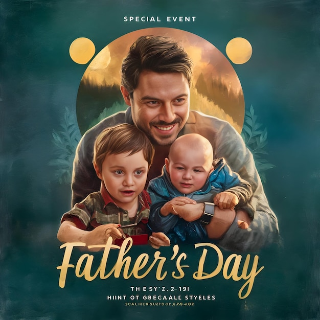 Photo a poster for a fathers day event with a man holding two children