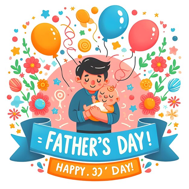 a poster of a fathers day with balloons and a banner that saysfather