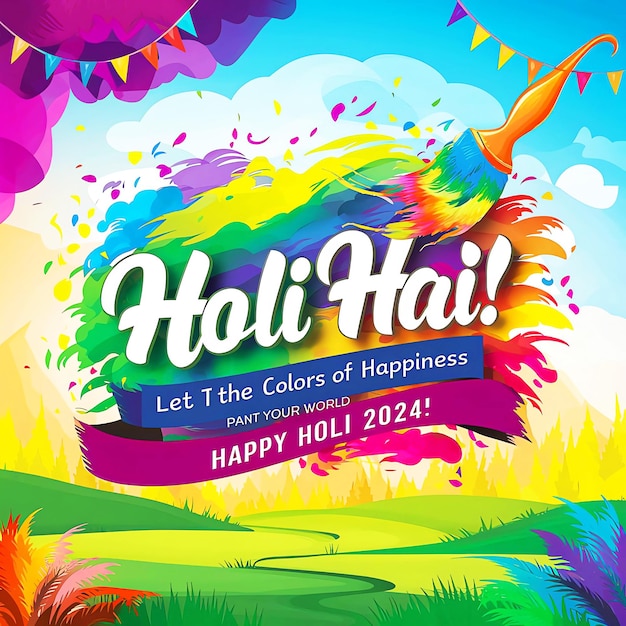 A poster for the festival of Mexico with a colorful background Happy Holi everyone 2024