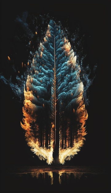 A poster for a fire with a tree with a feather and the word fire on it.