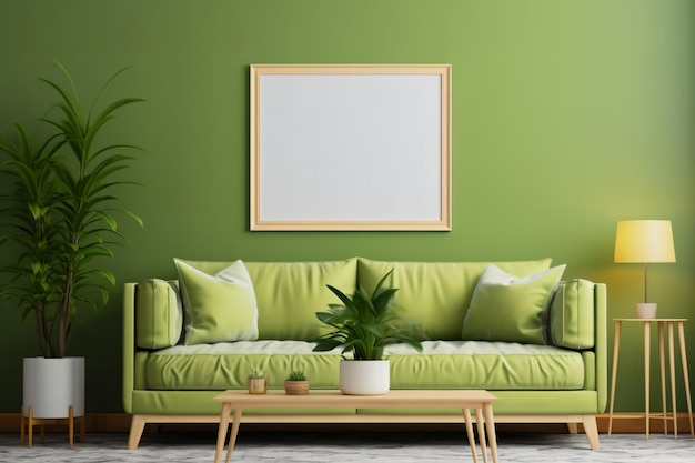 Poster frame mockup in green Scandinavian style interior