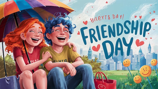 a poster for a friends day with a picture of a boy and a girl