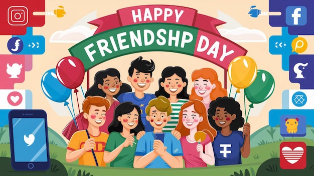 a poster for friendship day with a banner that says friendship day