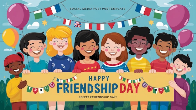 a poster for friendship day with a banner that says friendship day