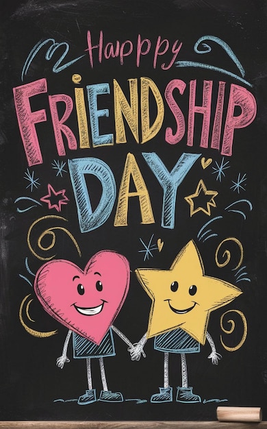 Photo a poster for friendship day with a couple of hearts and a happy friendship