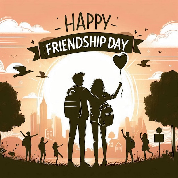 a poster for friendship day with a couple holding hands and a heart with the words friendship day