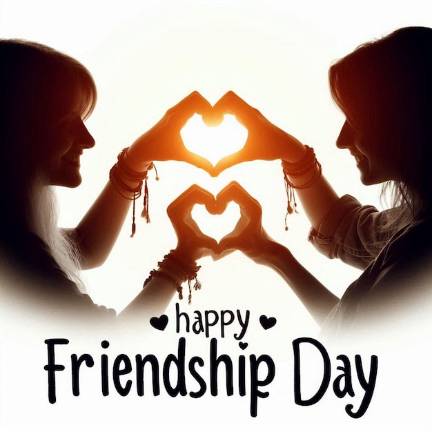 a poster for friendship day with a couple making a heart with their hands