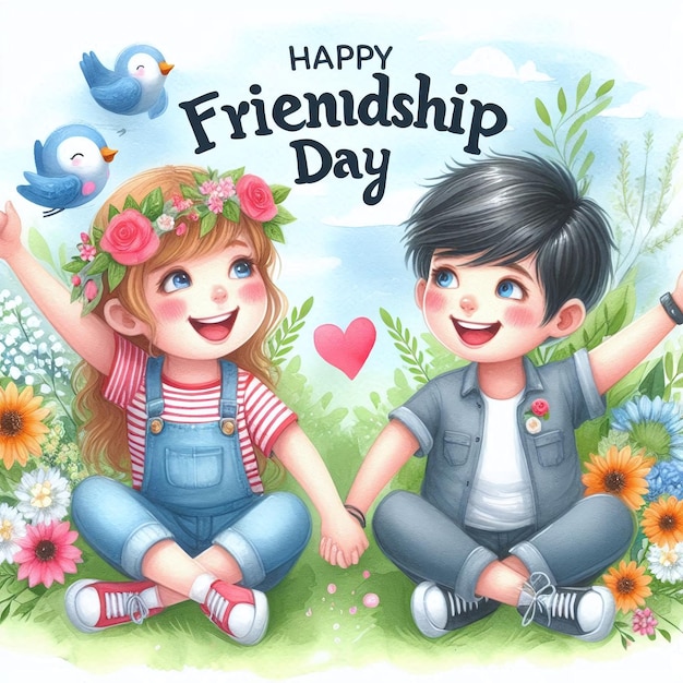 a poster for friendship day with a girl and a blue bird