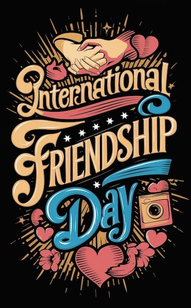 a poster for a friendship day with a hand drawn picture of a hand holding a camera