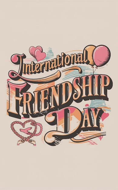 a poster for a friendship day with a heart shaped text that says friendship day