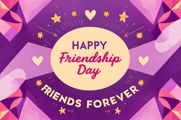 a poster for friendship day with a purple background with hearts in the middle