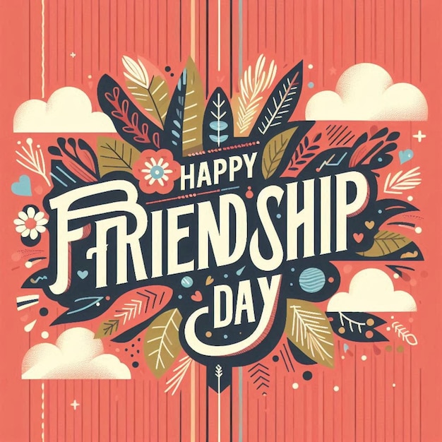 a poster for friendship day with a red background and flowers