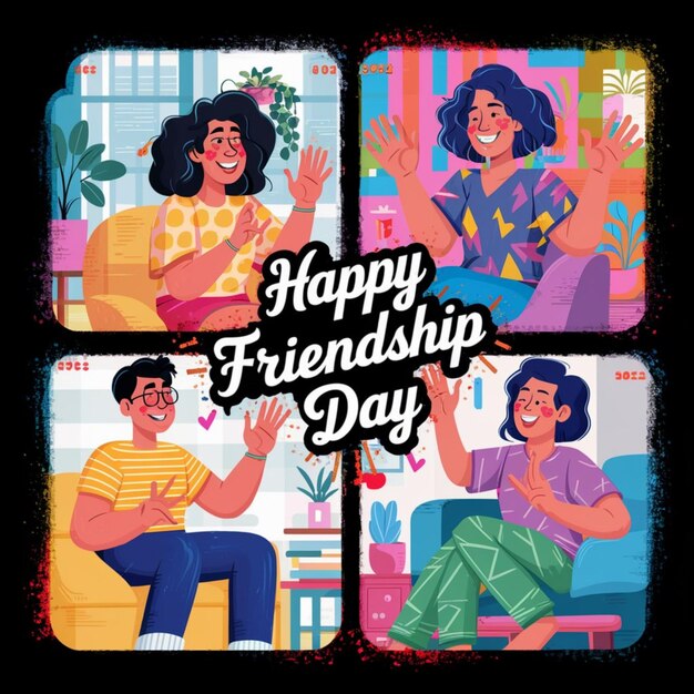 Photo a poster for friendship day with two people sitting on a couch