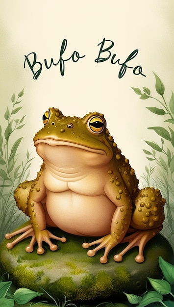 a poster for a frog with a green background with a picture of a frog on it