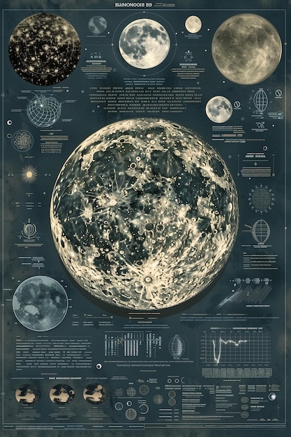 Photo a poster for a full moon with a map of the earth