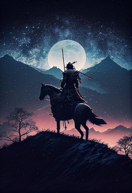 A poster for the game hunter on a horse with a full moon in the background.