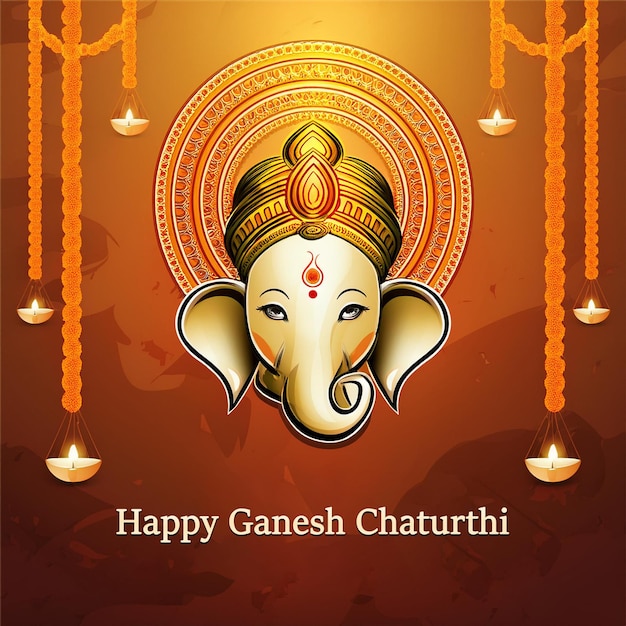 Photo a poster of a ganesh chaturthi with a background of a deity