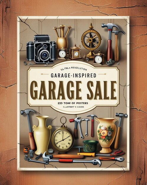 Photo a poster for garage sale shows a collection of items