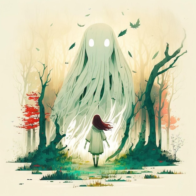 a poster for a ghost called ghost with a girl in a forest