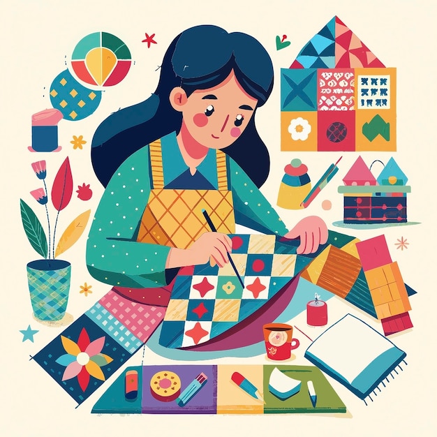 a poster of a girl doing a sewing