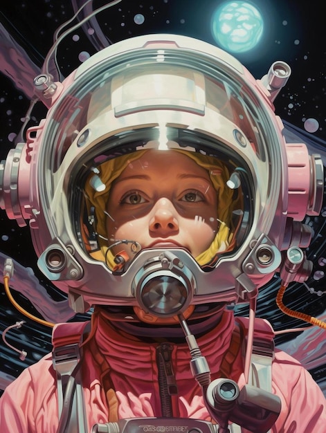 a poster for a girl in a space suit with a face on the face.