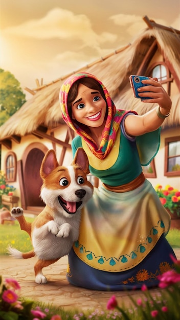 a poster for a girl with a dog and a camera