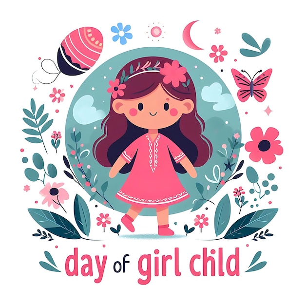 Photo a poster for a girl with a pink dress and the words quot day of her child quot