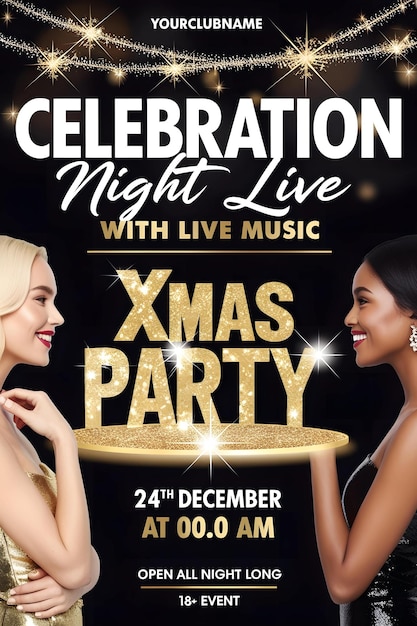 Photo a poster for glamorous festive celebration showcasing stylish women and sparkling lights