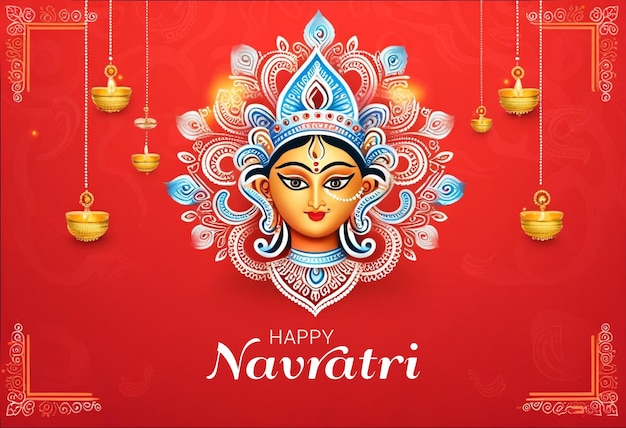 Photo poster of goddess durga for durga puja festival which is also called navratri