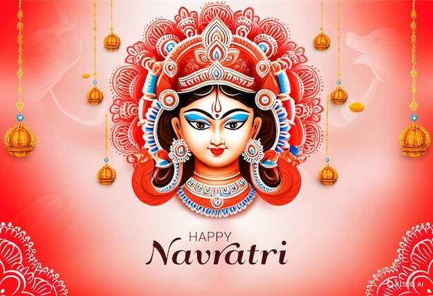 Photo poster of goddess durga for durga puja festival which is also called navratri