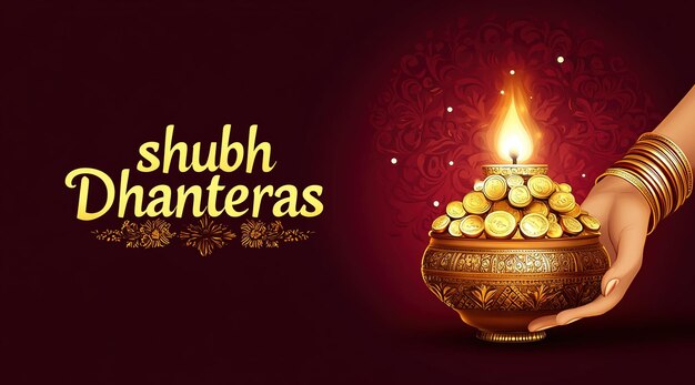 Poster for Goddess Maa Lakshmi and Pot full of golden coins for festival Dhanteras and Diwali