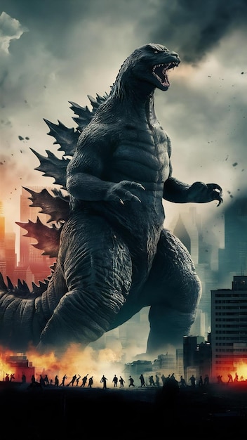 Photo a poster for godzilla shows a giant monster