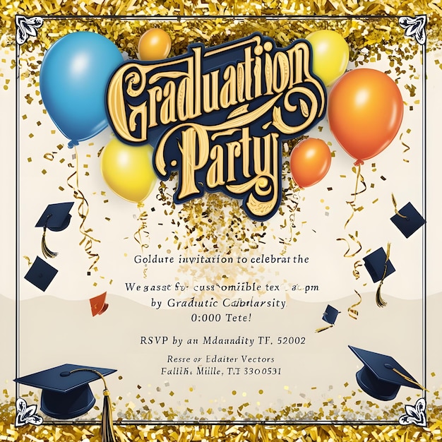 Photo a poster for graduation party with balloons and confetti on the top