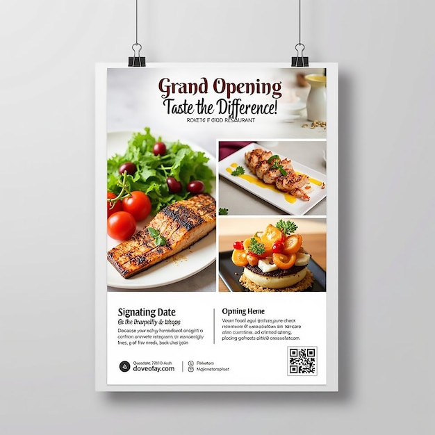 a poster for grand opening is displayed on a gray background