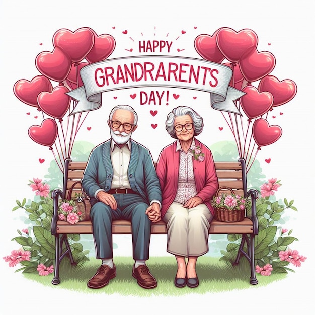 a poster of grandparents day with balloons and a sign that says happy grandparents