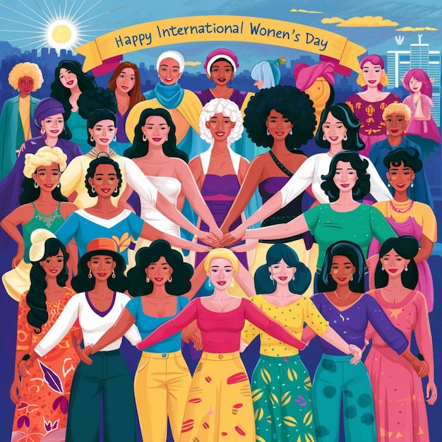 a poster of a group of people with the words quot happy women quot on it