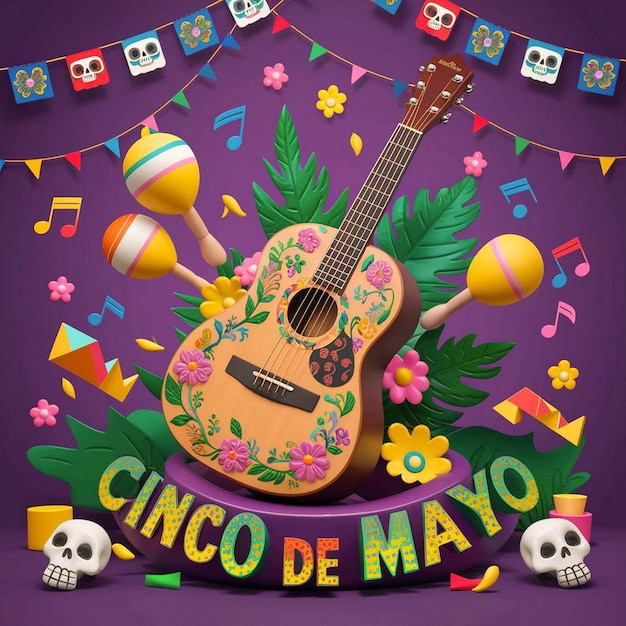 a poster for a guitar and a guitar with a ribbon that says quot mexican day quot