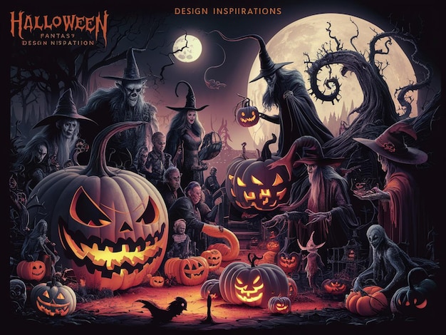 a poster for halloween art with pumpkins and pumpkins