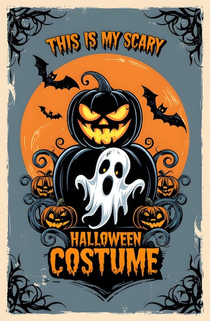 a poster for halloween costume with a skeleton on the top