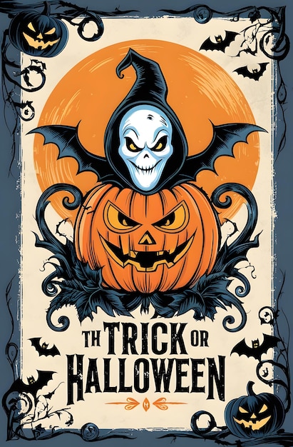 a poster for a halloween or halloween with a skeleton on it