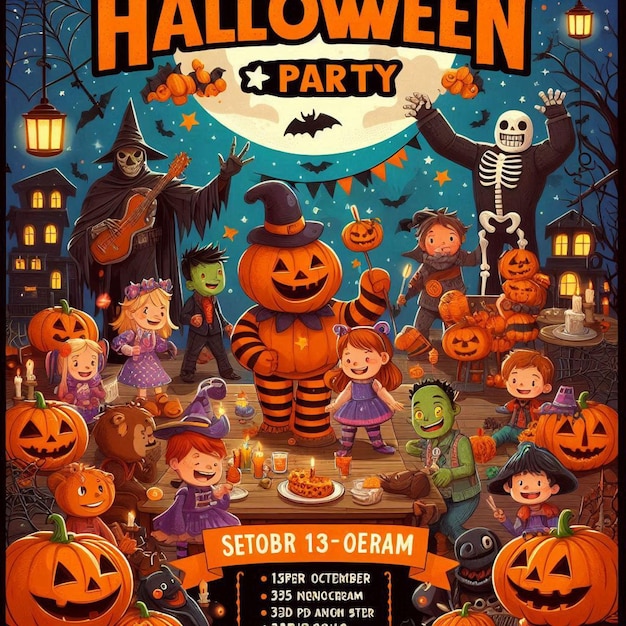 Photo a poster for halloween party with a cartoon character on it