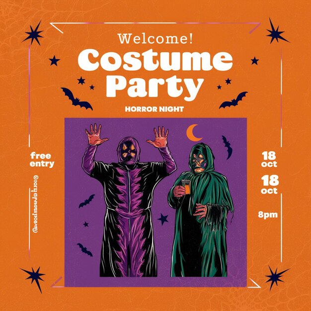 Photo a poster for halloween party with a couple in costumes