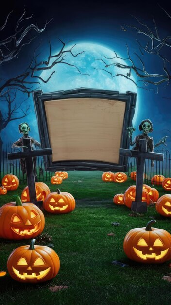 a poster for a halloween party with pumpkins and a wooden board