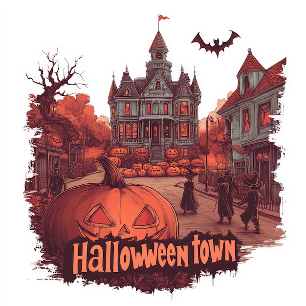 Photo a poster for halloween town with a castle in the background