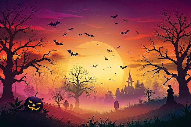 Photo a poster for halloween with bats flying in the sky