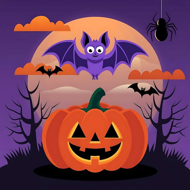 a poster for a halloween with bats and a pumpkin with the words bat bat on it