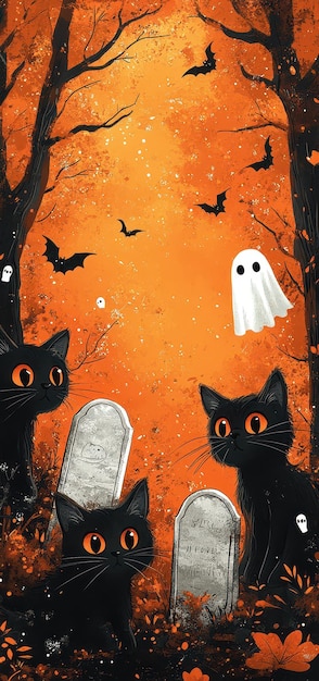 Photo a poster for a halloween with black cats and ghost