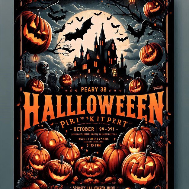 Photo a poster for halloween with a castle on the top