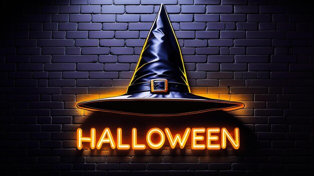 a poster for halloween with a hat on it